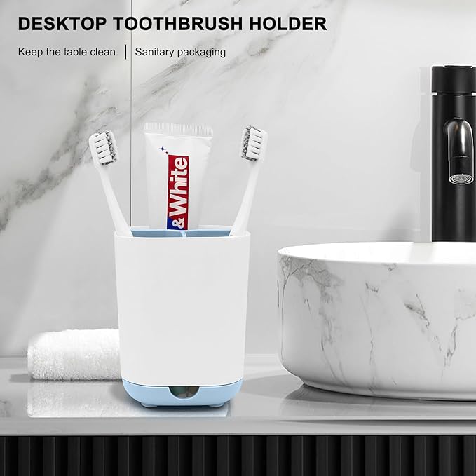 Toothbrush Holder for Bathroom,Plastic Detachable for Easy Cleaning Multi-Functional Storage,3 Slots Anti-Slip Electric Toothbrush and Toothpaste Organizer Caddy for Bathroom Vanity,Countertop (Blue)