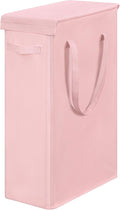 Chrislley 60L Slim Laundry Hamper with Lid Narrow Laundry Basket with Handle Upgrade Foldable Dirty Clothes Hamper Portable Skinny Hamper Organizer Storage Bins (25.6 inches, pink)
