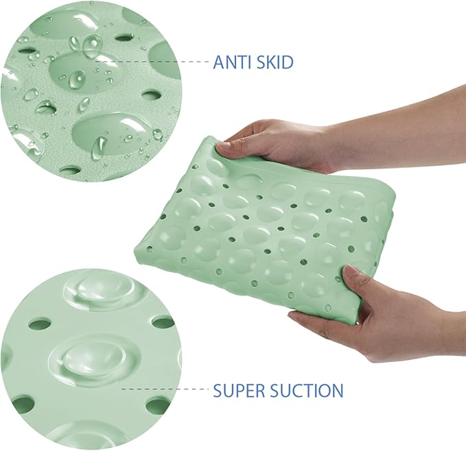 AmazerBath Bath Tub Mat, Medium Size 27.6 x 15 Inches Non-Slip Shower Mats with Suction Cups and Drain Holes, Bathroom Bathtub Mats Machine Washable (Mint Green)