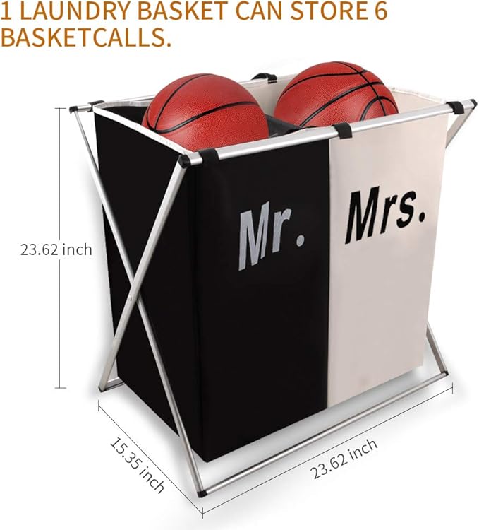 Nicesail Laundry Hamper 2 Section for Husband&Wife Parents or Couple, Clothes Basket Laundry Wedding Gift, Washing Storage Basket with Handle, Waterproof Bag Foldable Aluminum Frame Bathroom Bedroom