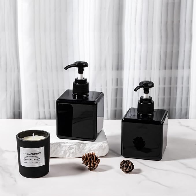 Hand Soap Dispenser, Plastic Pump Bottles, Refillable Empty Lotion Dispenser Liquid Container for Bathroom Kitchen College Dorm, 8.5 oz 2 Pack Black