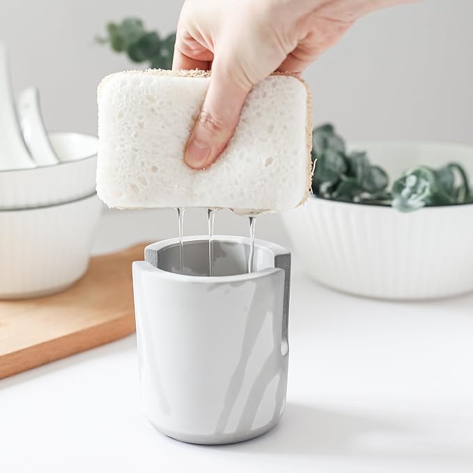 Selegna Diatomite Stone Sponge Caddy – Quick Drying Diatomaceous Earth Sink Organizer – Instant Drying Kitchen Sponge Holder for Sink – Compact Large Stone Sponge Holder
