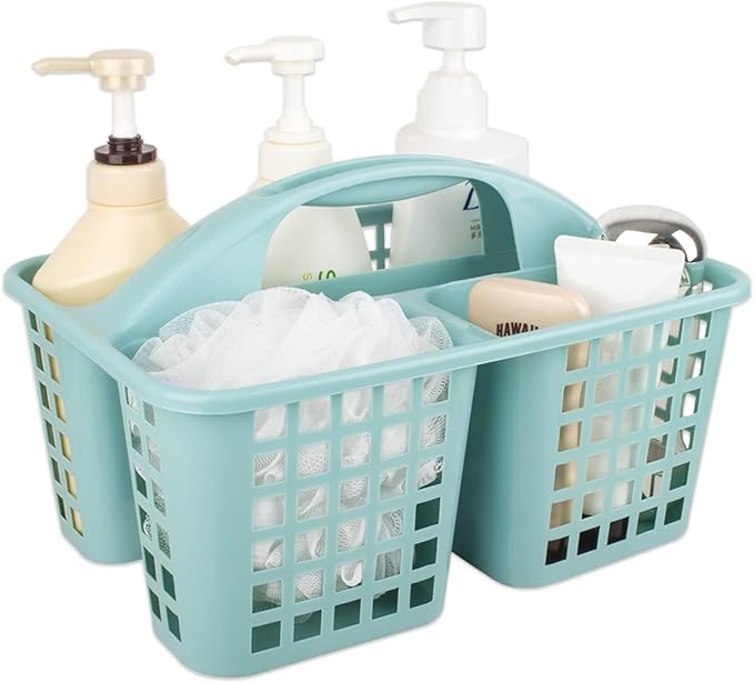 Portable Shower Caddy Basket with Compartments Cleaning Supplies Organizer with Handle Plastic Storage Divided Tool Bin for Bathroom, Bedroom, Kitchen, College Dorm, Garden, Under Sink, Light Blue