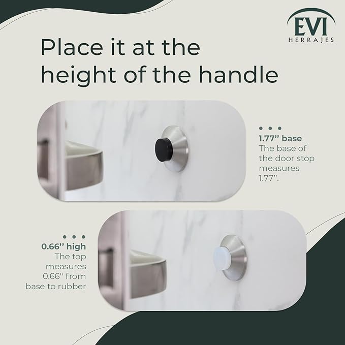 EVI Herrajes | Doorstop for Wall Mounting | 45 x 17 mm | Stainless Steel | Black and White Rubber Included | Adhesive Installation or with Screw