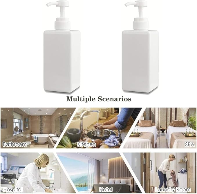 Pump Bottle, Refillable Plastic Empty Lotion Soap Dispenser Liquid Container for Bathroom Shampoo and Body Wash, 22oz/650ml White 2 Pack