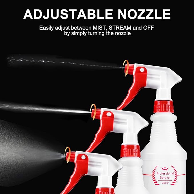 Plastic Spray Bottle (4 Pack, 16 Oz, All-Purpose) Heavy Duty Spraying Bottles Leak Proof Mist Empty Water Bottle for Cleaning Solution Planting Pet with Adjustable Nozzle and Measurements