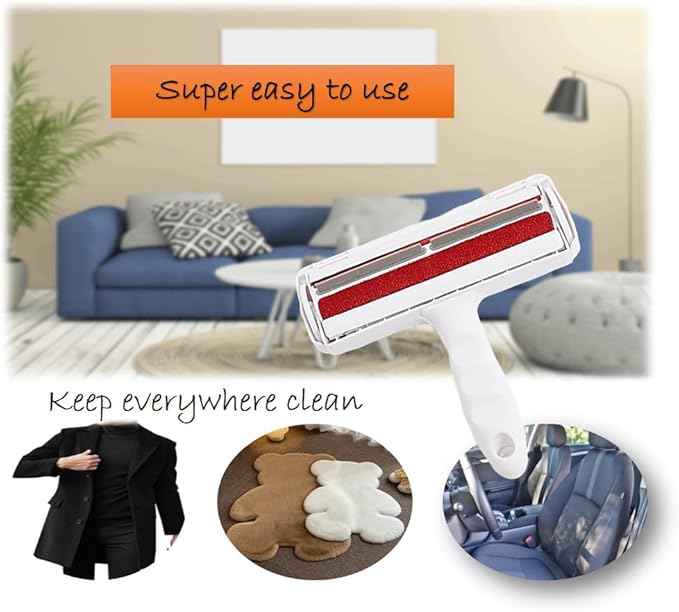 Cat and Dog Hair Remover for Furniture, Couch, Carpet, Clothes, and Bedding - Reusable Lint Roller and Pet Hair Remover - Portable, Multi-Surface Fur Removal Tool