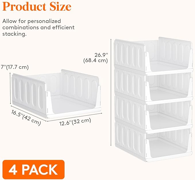 Lifewit 4 Pack Stackable Closet Organizers and Storage Basket for Clothes, Plastic Sweater Storage Bins for Wardrobe, Multifunctional Pants Organizer for RV, Pantry, Bathroom, Kitchen, Dorm, 24L