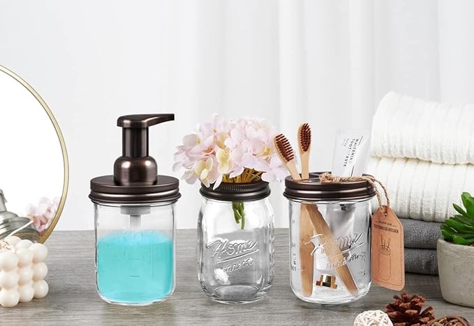 SheeChung Bathroom Accessories, Toothbrush Holder, Foaming Soap Dispenser, Bathroom Decor, Bathroom Accessory Set, Dish Soap Dispenser for Bathroom, Kitchen Sink - Bronze
