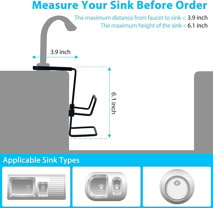 Sink Caddy Sink Sponge Holder - Faucet Rack Shower Tray - Kitchen and Bathroom Metal Organizer Hanging Fix Around Faucet