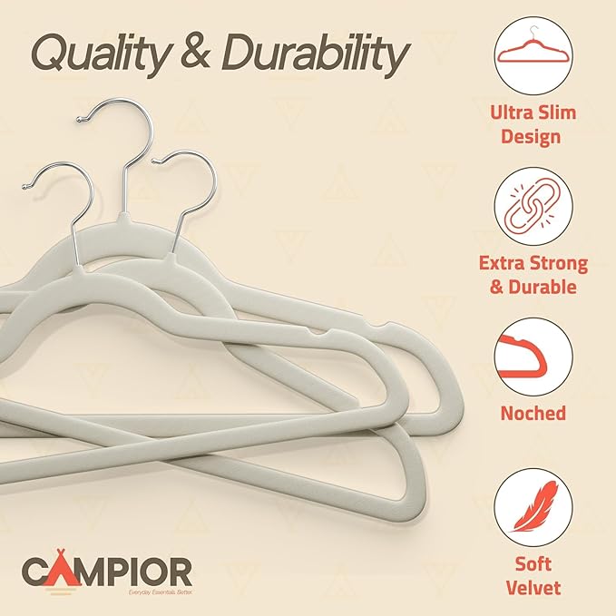 Ivory Velvet Hangers 150 Pack – 360° Swivel Hook, Non-Slip and Space Saving Hangers, Heavy-Duty 11 lbs Weight Capacity - Smooth Velvet Finish for Crease-Free Clothes and Effortless Closet Organization