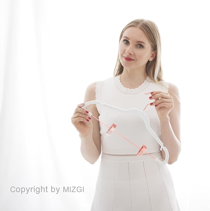 MIZGI Premium Velvet Pants Hangers with Clips (Pack of 10) Slim Skirt Hangers- Non Slip Felt Outfit Dress Hangers White - Copper/Rose Gold Hooks,Space Saving Shirt Clothes Hangers