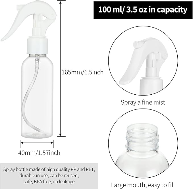 24 Pack Small Spray Bottles 3.5 oz Hair Spray Bottle 100ml Plastic Fine Mist Spray Bottles, Travel Size Spray Bottle Mini Continuous Spray Bottle for Hair, Water, Plant, Essential Oils