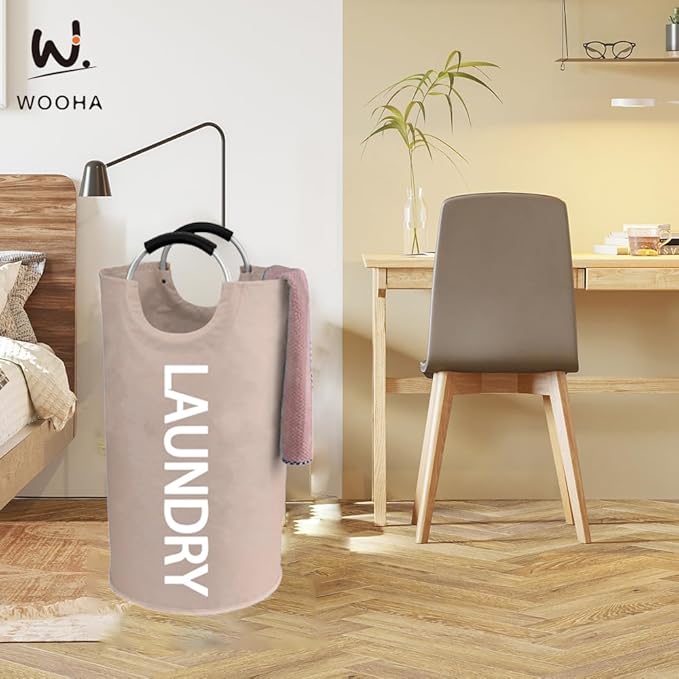 WOOHA 125L Large laundry basket,Collapsible laundry hamper, Tall Clothes Baskets Folding Washing Bin Foldable Fabric Hamper Bags for Bedroom, Closet,Bathroom,College,laundry bag,khaki