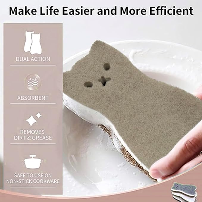 Kitchen Sponges Reusable, Dish Sponge for Washing Dishes, Compostable Sponges for Cleaning Dishwashing, Natural Wood Pulp Scouring Pad, Household Cellulose Scrub Sponge Heavy Duty (Kitchen sponges-6)