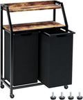 Laundry Hamper, Laundry Sorter 2 Section, Rolling Laundry Basket with Wheels, 2 Shelves, 2 × 14.5 Gal, Pull-Out and Removable Oxford Fabric Bags, for Laundry Room, Black and Rustic Brown