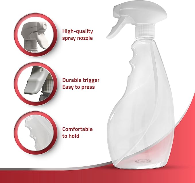 SPRAYZ Large 17oz Spray Bottles For Cleaning Solutions and Gardening, Plant, Water, Durable Trigger Sprayer, Refillable, Spray Bottle for Hair, All Directions, Clear Plastic Bottle 2x 17oz