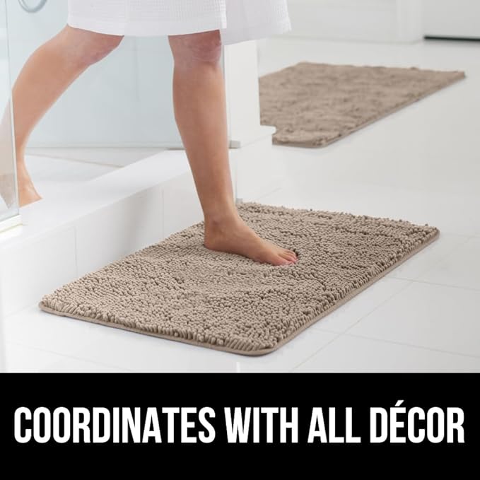 GORILLA GRIP Bath Rug Mat 30x20, Thick Soft Absorbent Chenille, Quick Dry Microfiber Mats, Rubber Backing Washable Shower Floor Rugs, US Designed Bathroom Bathmat Home Decor Accessories, Gray Beige