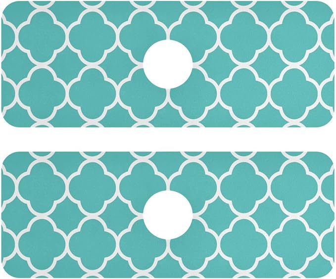 Kitchen Sink Splash Guard 2 PCS 14.7 Inch Sink Faucet Mat Splash Guard for Bathroom Countertop Water Absorbent Foldable Cuttable Soft Washable Turquoise