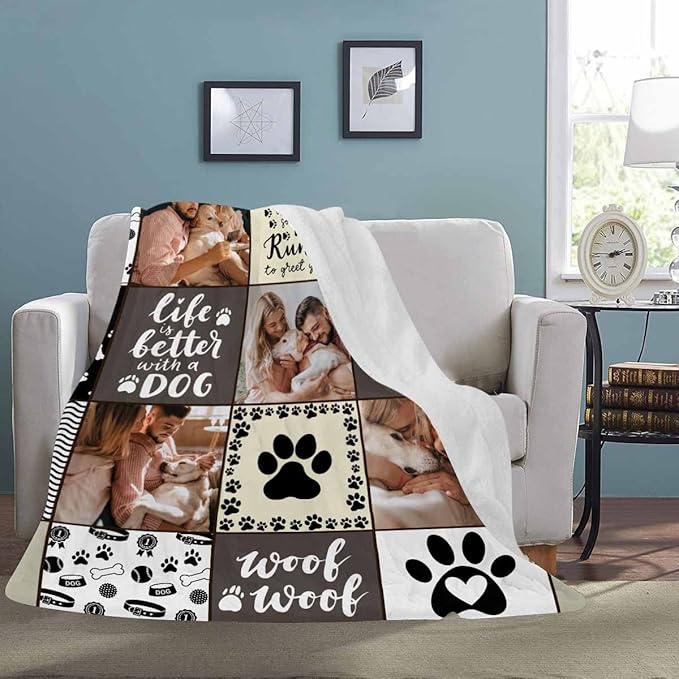D-Story in Loving Memory of Loss Dog,Custom Sympathy Throw Blanket with with Dogs Pictures and Name,Personalized Dog Sympathy Remembrance Gift for Kids and a Grieving Pet Owner
