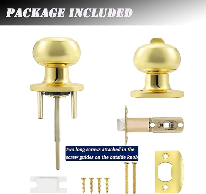 Probrico Privacy Door Knobs Lock Interior Bedroom Bathroom Door Handle Polished Brass Round Ball Keyless Lockset 5 Pack