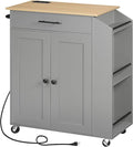 HOOBRO Kitchen Island with Power Outlet, Storage Island with Spice Rack and Drawer, Rolling Kitchen Cart on Wheels, for Home, Dining Room, Natural and Gray GN82UZD01