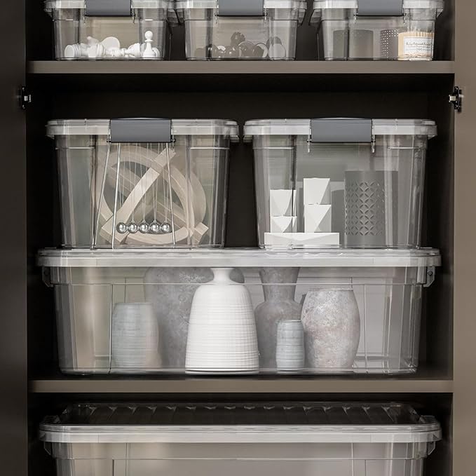 Superio Small Clear Storage Box with Lid, 6.6 Quart Plastic Container Bins for Organizing, Stackable Crates, BPA Free, Non Toxic, Odor Free, Organizers for Home, Office, School, and Dorm