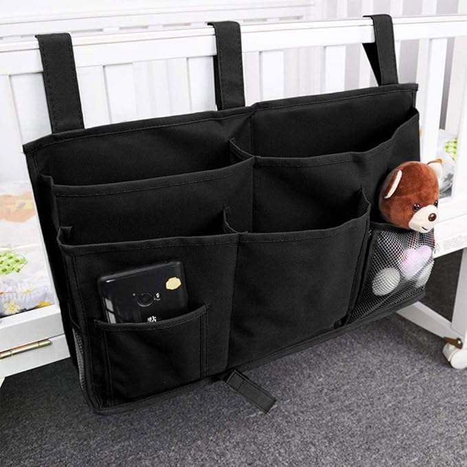 Bunk Bed Organizer, Bedside Storage Caddy, Hanging Pocket for Camp, Dorm Room, Hospital Bed Rail and More (Black)