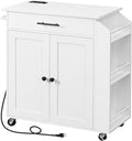 HOOBRO Kitchen Island with Power Outlet, Kitchen Storage Island with Spice Rack and Drawer, Rolling Kitchen Cart on Wheels, for Home, Kitchen and Dining Room, White WT82UZD01G1