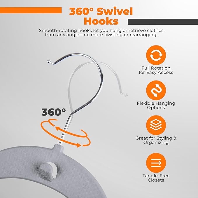Plastic Hangers 20 Pack, Cascading Slim Space Saving Clothing Hangers with 360° Rotating Hook, Non Slip Clothes Hangers for Sweater Shirt, Heavy Duty Coat Hanger with Inner Hook for Closet, Grey