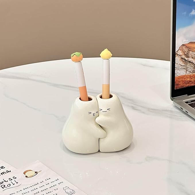 Ceramic Toothbrush Holder for Bathroom, Set of 2 Cute Tooth Brush Holders Pencil Holder for Bathroom Countertop Home Office Table Decor