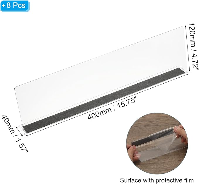 PATIKIL 8 Pack Shelf Dividers for Closet Organization, 15.8x1.6x4.8 Acrylic Magnetic Closets Separator Kitchen Cabinet Shelves Under Bed Blocker for Bedroom Kitchen Office, Clear