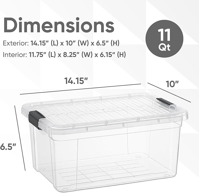 Superio Clear Storage Boxes with Lids, 11 Quart Plastic Container Bins for Organizing, Stackable Crates, BPA Free, Non Toxic, Odor Free, Organizers for Home, Office and Dorm, 3 Pack
