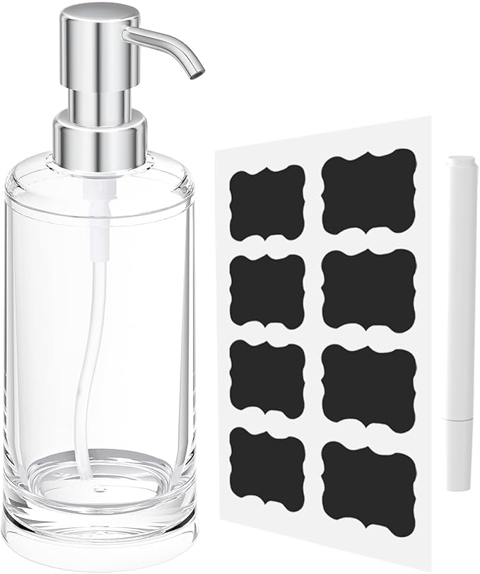 Clear Plastic Dish Soap Dispenser for Kitchen Sink, 10oz Refillable Hand Soap Dispenser for Bathroom Countertop, Modern Soap Bottle with Rust Proof ABS Pump