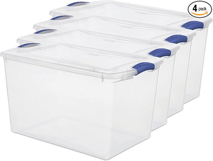 4 Pack 66 Qt Clear Plastic Storage Bins with Lids - Large Stackable Storage Containers for Home, Garage & Basement Organization, Designed for Clothes, Toys & Seasonal Items