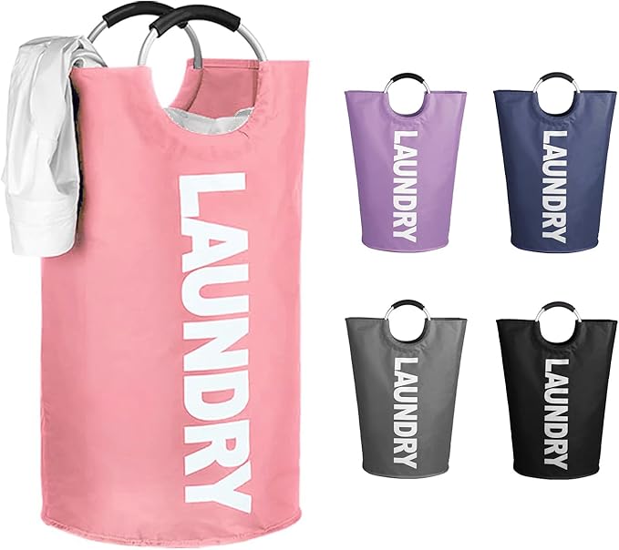 WOOHA 125L Large laundry basket,Collapsible laundry hamper, Tall Clothes Baskets Folding Washing Bin Foldable Fabric Hamper Bags for Bedroom, Closet,Bathroom,College,laundry bag,pink