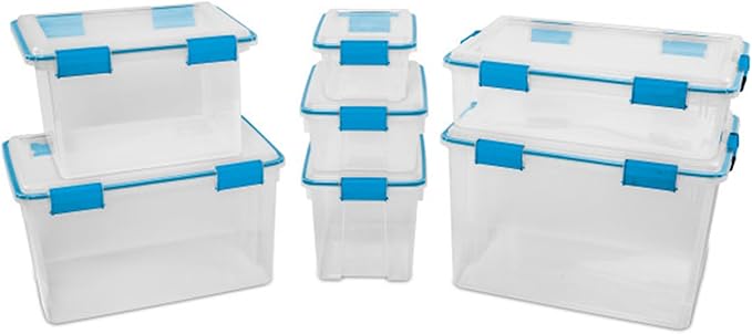 Sterilite 24-Pack Gasket Box, Weather-Resistant Storage Bins with Latching Lids, 7.5 Quart - Heavy-Duty Organizing Containers for Closet, Bathroom, and Office