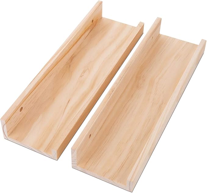 AZSKY Picture Ledge Shelf, Small Floating Shelves Set of 2, 16 Inches Nursery Book Shelves for Storage, Bookshelf Wall Mounted for Living Room Bedroom Decor Books Photo Frames,Natural