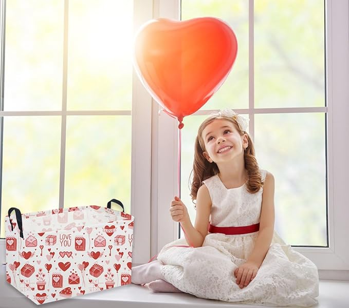 Sanjiaofeng Rectangular Valentine's Day Basket Love Storage Bins,Girls Storage Basket with Handles.Clothers,Books,Kid's Gifts Bins. (Pink envelope)