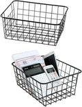 Metal Wire Storage Basket with Handles for Kitchen Food Pantry Papers Home Office Desk Shelf Bathroom Laundry Room Shelf Bedroom Bed Room, 2PCS (Black)