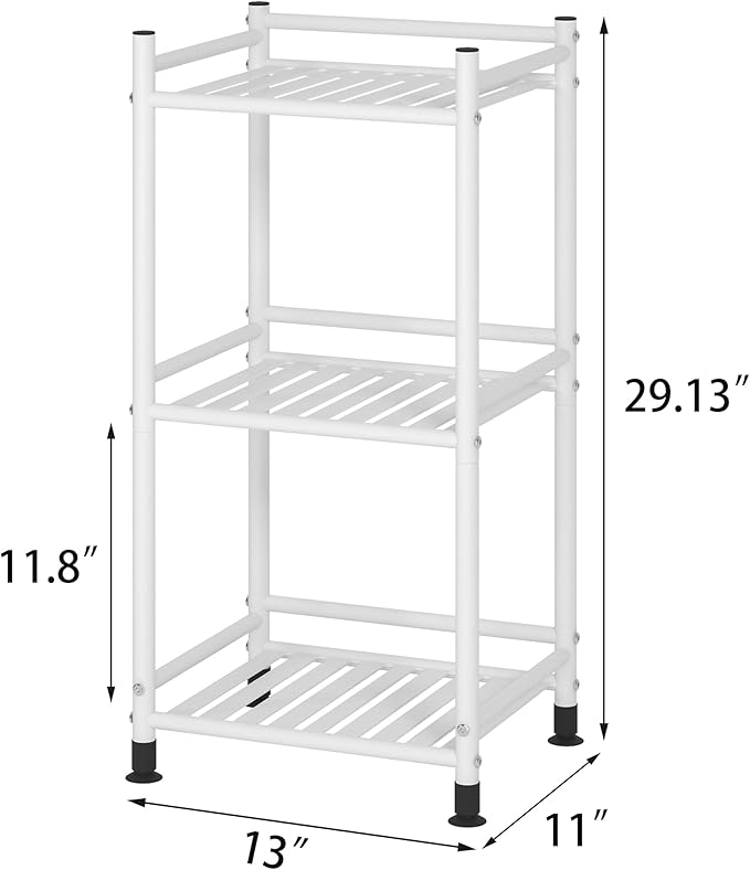 3 Tier Bathroom Storage Open Shelf Unit, Free-Standing Metal Corner Rack Shelving for Kitchen, Living Room, Hallway (Matte White, 3 Tier)