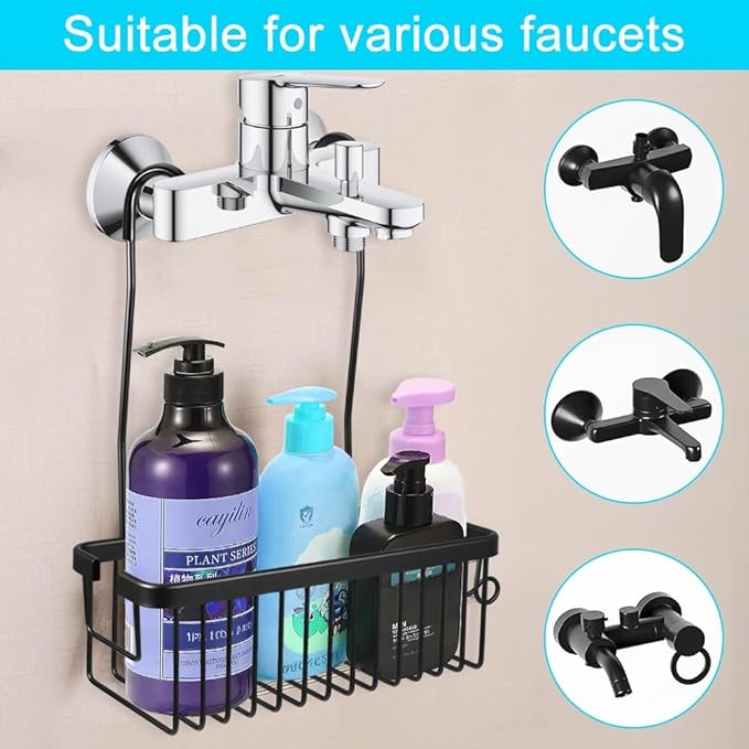 Kalekey Shower Hanging Caddy, No Drill Shower Shelf, Heavy Duty Aluminum Organizer Basket, Bathroom Storage for Shampoo, Soap & Toiletries, Black