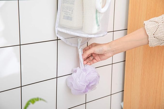 ALYER Small Hanging Mesh Shower Caddy,Series Toiletry and Bath Accessories Organizer (Stripe)