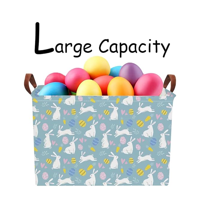 Rectangular Blue Easter Basket,Easter Gift Basket Empty,Pink Storage Basket with Handles,Kids Toys/Books Box,Room Decor(Blue Easter Basket)