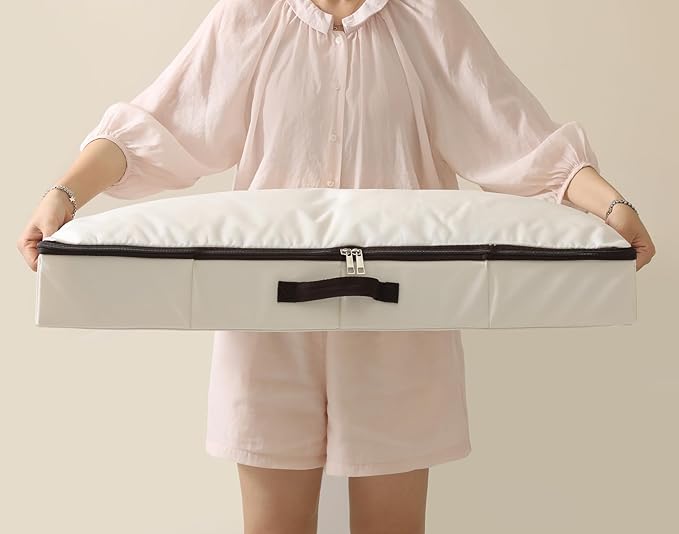 iwill CREATE PRO Low Profile Under Bed Storage Containers with Clear Label Holder, Foldable Sturdy Underbed Storage Boxes, Closet Organizers for Seasonal Clothes, Bedding, Shoes (Beige, 29.5*15*4")