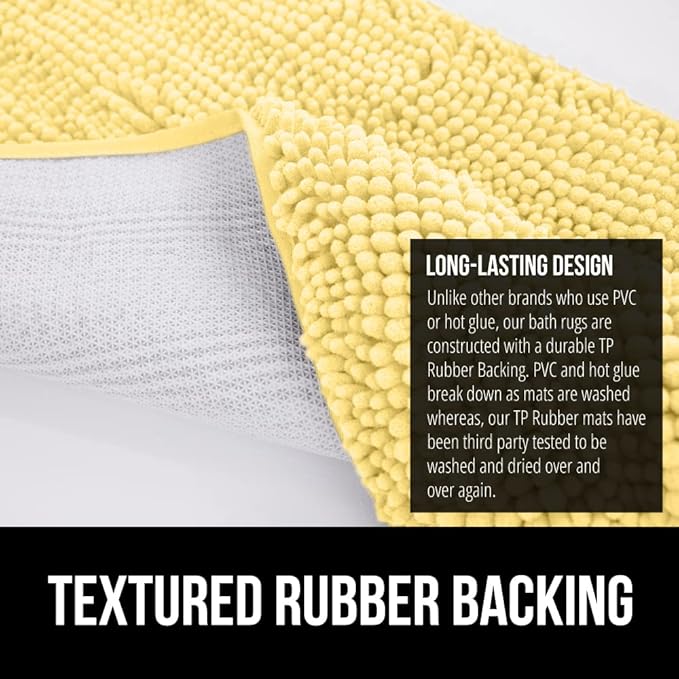 GORILLA GRIP Bath Rug Mat 36x24, Thick Soft Absorbent Chenille, Quick Dry Microfiber Mats, Rubber Backing Washable Shower Floor Rugs, Bathmat Runner, US Designed Bathroom Home Decor Accessories Yellow