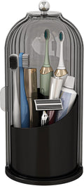 Zufudo Dustproof Toothbrush Holders with Cover, Rotating Electric Toothbrush and Toothpaste Holder for Bathroom Countertop, 3 Slots Makeup Brushes Organizer, Grey Black