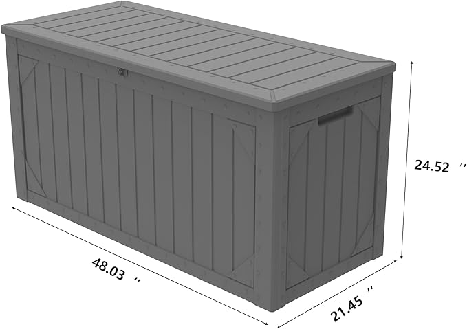 Outdoor Storage Box Waterproof, 100 Gallon Lockable Resin Deck Box Patio Storage Bin for Pool Accessories Cushion Furniture, Garden Tools, UV-Resistant Outside Delivery, Grey