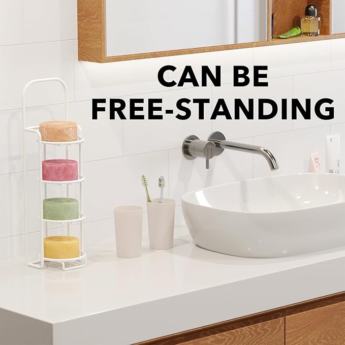 SpaceAid 4 Tier Shampoo Bar Holder for Shower, Self Draining Soap Bar Holders Caddy for Bathroom Wall and Kitchen Sink, Shampoo Bar Dish Rack, Stainless Steel Bar Soap Holder (White)