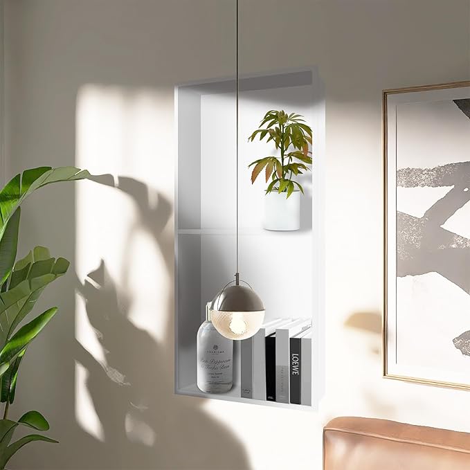 BATHFINESSE Shower Niche 12 X 24 in No Tile Needed, White Double Shelves Recessed Wall Niche Shelf for Bathroom Storage, Stainless Steel